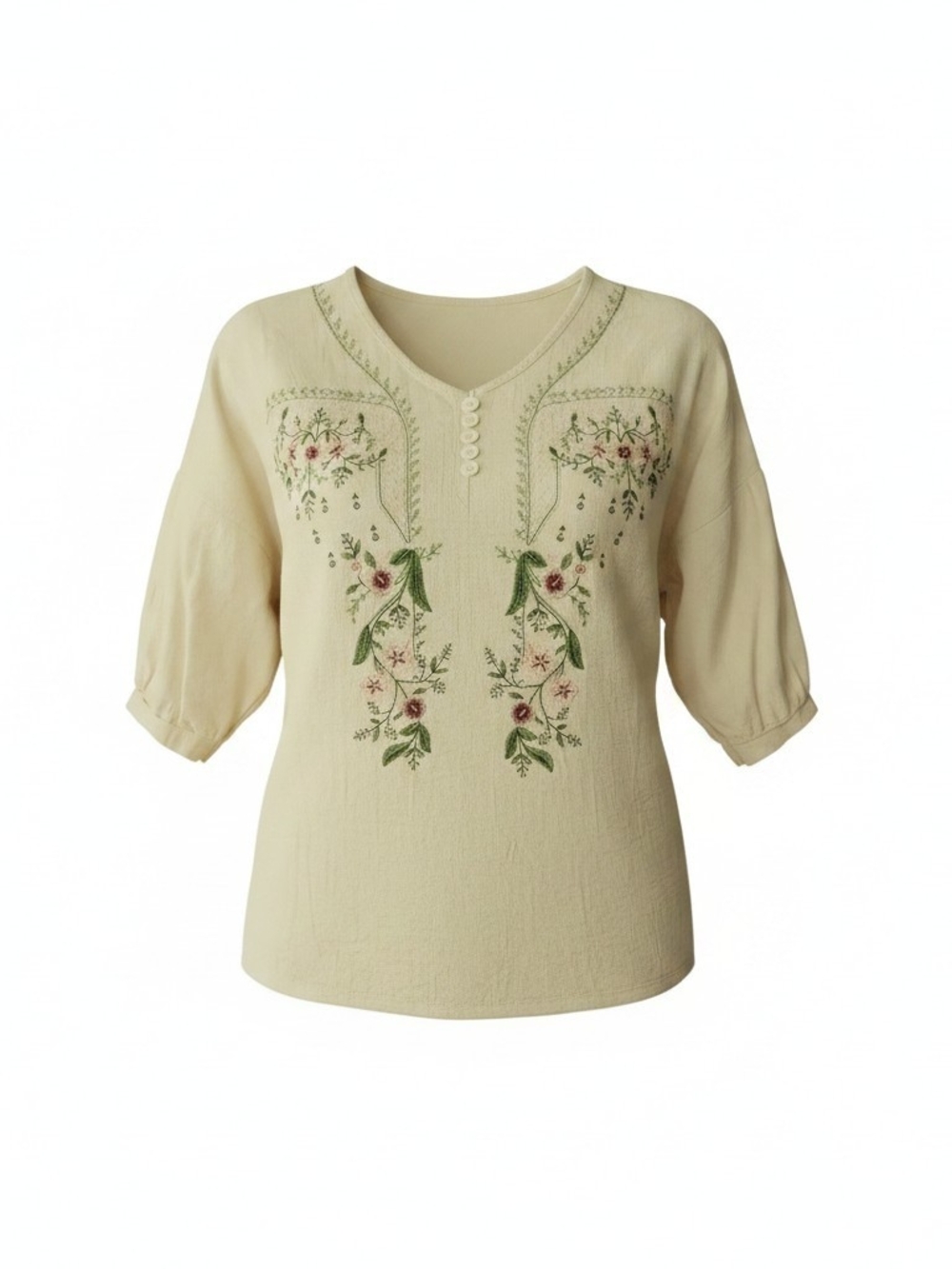 Embroidered V-Neck Resortwear Blouse